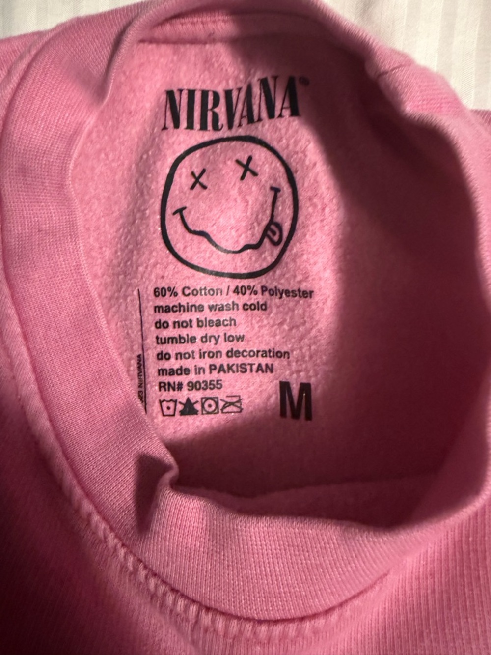 NIRVANA Pink Logo Smiley Tag Crewneck - Picture 2 of 2